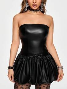 ROMWE Y2K Sweet & Edgy Street PU Puff Mini Dress For Women, Autumn/Winter - Black - View 4