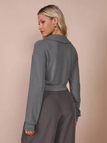 COSMINA 女士优雅灰色针织长袖开衫，春夏 - 灰色 - 查看 2