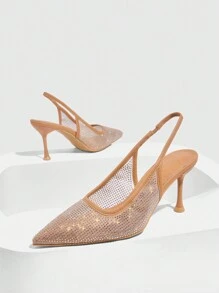 CUCCOO SZL Apricot Color Crystal Pointed Toe High Heel Women Pumps - Apricot - View 9