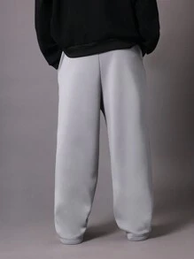 SUMWON Premium Drop Crotch Jogger Sweatpants Athletic Fleece Pants Relaxed Fit Drawstring Waistband Embroidered Logo Lounge Athleisure Winter Fall Comfort