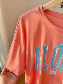 SHEIN EZwear Letter Graphic Drop Shoulder Oversized Tee, Unisex