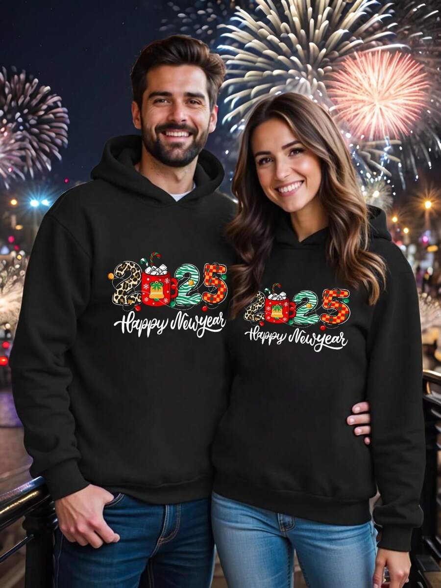 Manfinity Homme Men's Slogan Print Long Sleeve Casual Hoodie, Autumn/Winter, New Year - Black - View 1