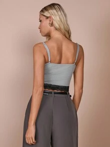 COSMINA Women's Lace Splice Spaghetti Strap Simple Camisole, Casual Everyday Wear