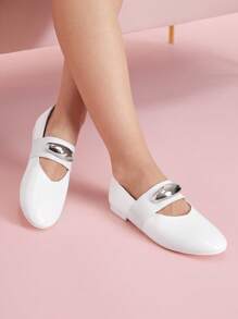 CUCCOO DOLLMOD White Flat Metal Buckle Round Toe Fashion Casual Shoes - White - View 5