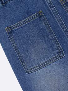 SHEIN Vintaside Kids Casual Street Style Decorative Drawstring Waist Tween Boys Denim Shorts, Fashion Versatile Leisure Jeans Shorts, School, Campus, College - Medium Wash - View 3