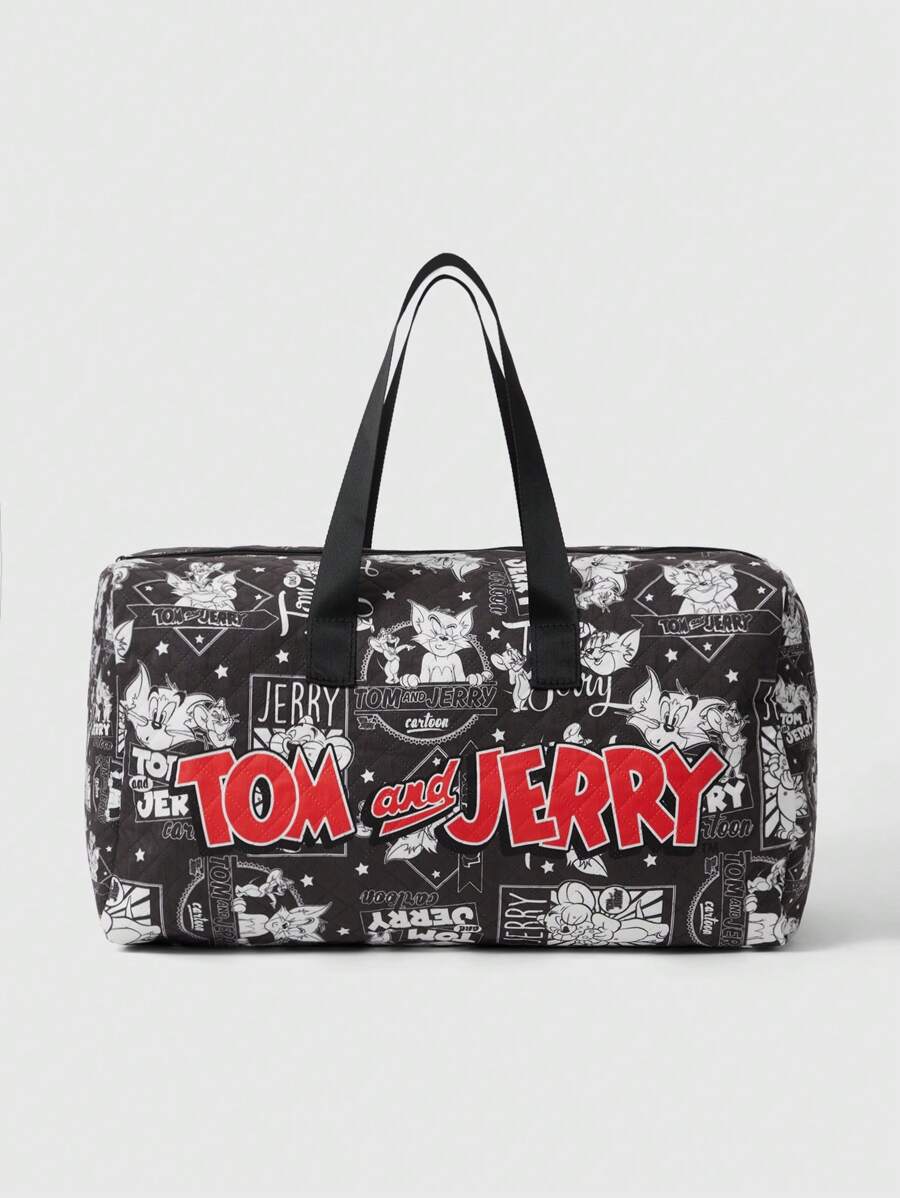 TOM & JERRY X SHEIN Hand Carry Bag, Large Capacity Rhombus Travel Luggage, Portable Overnight Tote, Fashion Travel Bag, Yoga Mat Bag, Portable Shoes Storage Crossbody Bag - Multicolor - View 1