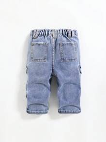 Cozy Pixies Baby Boys Casual Fashionable Stonewashed Loose Fit Blue Jeans With Cargo Pocket ,For Baby Fall/Winter Outdoor Wear Clothes And Daily Wear Clothes Outfits