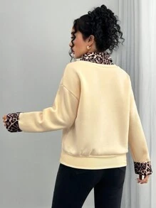 INAWLY Sudadera mujer de cuello redondo de manga larga con estampado de leopardo, 2 en 1