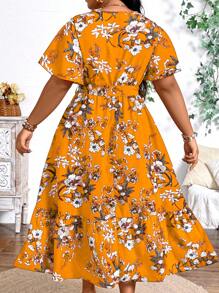 Breezaya Plus Size Boho Floral Print Dress For Vacation, For Summer - Orange - View 2