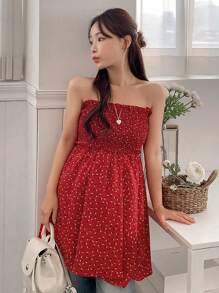 DAZY 女士修身迷你抹胸连衣裙，休闲时尚，适合日常穿着，夏季邮轮女装，红色连衣裙，嘉年华风格 - 紅色 - 查看 3