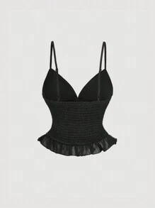 TrendSteals 女士纯色细肩带前扣休闲上衣，日常穿着 - 黑色 - 查看 2