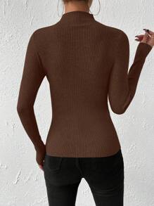 EMERY ROSE Solid Color Slim Fit Pullover Sweater, Casual And Stylish For Daily Wear Knit Pullover Fall Winter Sweater - Chocolate Brown - View 2