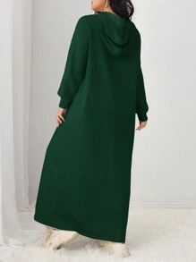 Mulvari Plus Size Casual Drawstring Hoodie Dress For Autumn - Dark Green - View 2