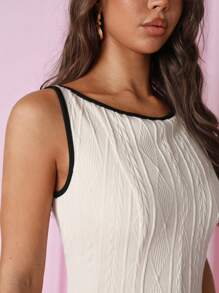 COSMINA Women's Color Block Trim Round Neck Sleeveless Simple Casual Dress