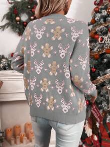 Chiquease Christmas Elk & Snowflake Pattern Button Front Cardigan For New Year Clothes - Grey - View 2