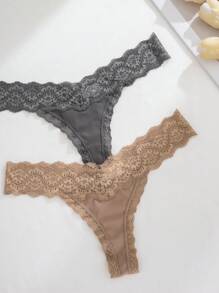 Shein Underwear&Sleepwear Basics 3pcs Set Women Lace Splicing Minimalist Thong Lingerie, Sexy