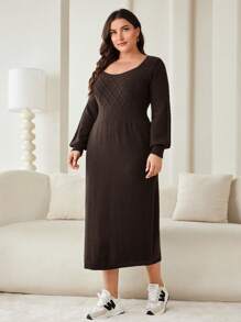 Mulvari Plus Size Solid Color Long Sleeve Sweater Dress, Minimalist Fashion For Casual Daily Wear
