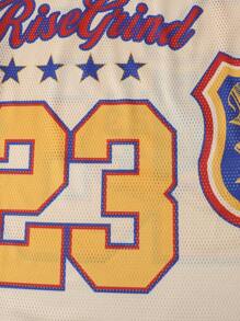 ROMWE MEN Prep Men's Mesh Patchwork Sports Short Sleeve Football Jersey Style T-Shirt, Athletic Jersey - Beige - View 3