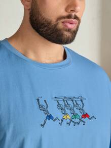 Manfinity VCAY Plus Size Men's Loose Casual Knitted Short Sleeve Round Neck T-Shirt - Blue - View 2