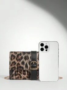 SHEIN BAE Women's Embroidered Leopard Print Clutch Shoulder Bag, Fashion Streetwear And Party Accessory - Brown - View 6