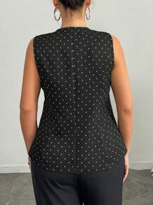 Franclia Blazer informal a medida de manga corta con cuello redondo y bolsillos falsos con estampado de lunares en estilo francés para mujer de talla grande, para todas las temporadas