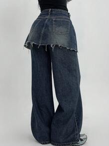 DAZY Women's Patchwork Straight Leg Jeans - Dark Wash - View 5