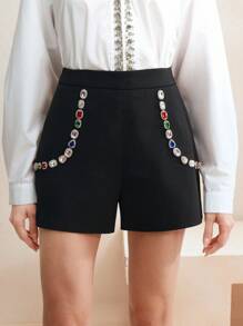 Anewsta Shorts regulares de cintura media de unicolor casual para mujer, primavera