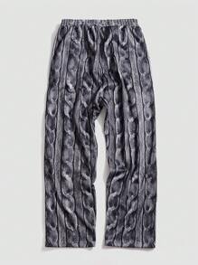 Manfinity VCAY 2pcs Men's Knit Casual Elastic Waist Straight Leg Pants Set, Young Loose Comfortable Suit