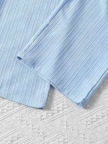 Tween Girls Elegant & Ruffle Trim Ribbed Knit Jumpsuit - Blue - View 6