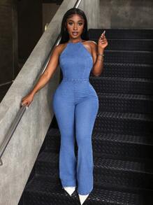 Slaydiva 性感女式紧身牛仔背带裤和连体衣 - 藍色 - 查看 5