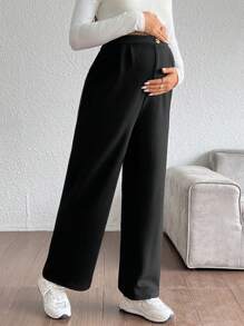 SHEIN Solid Color Versatile High-Waisted Casual Trousers For Women - Black - View 1