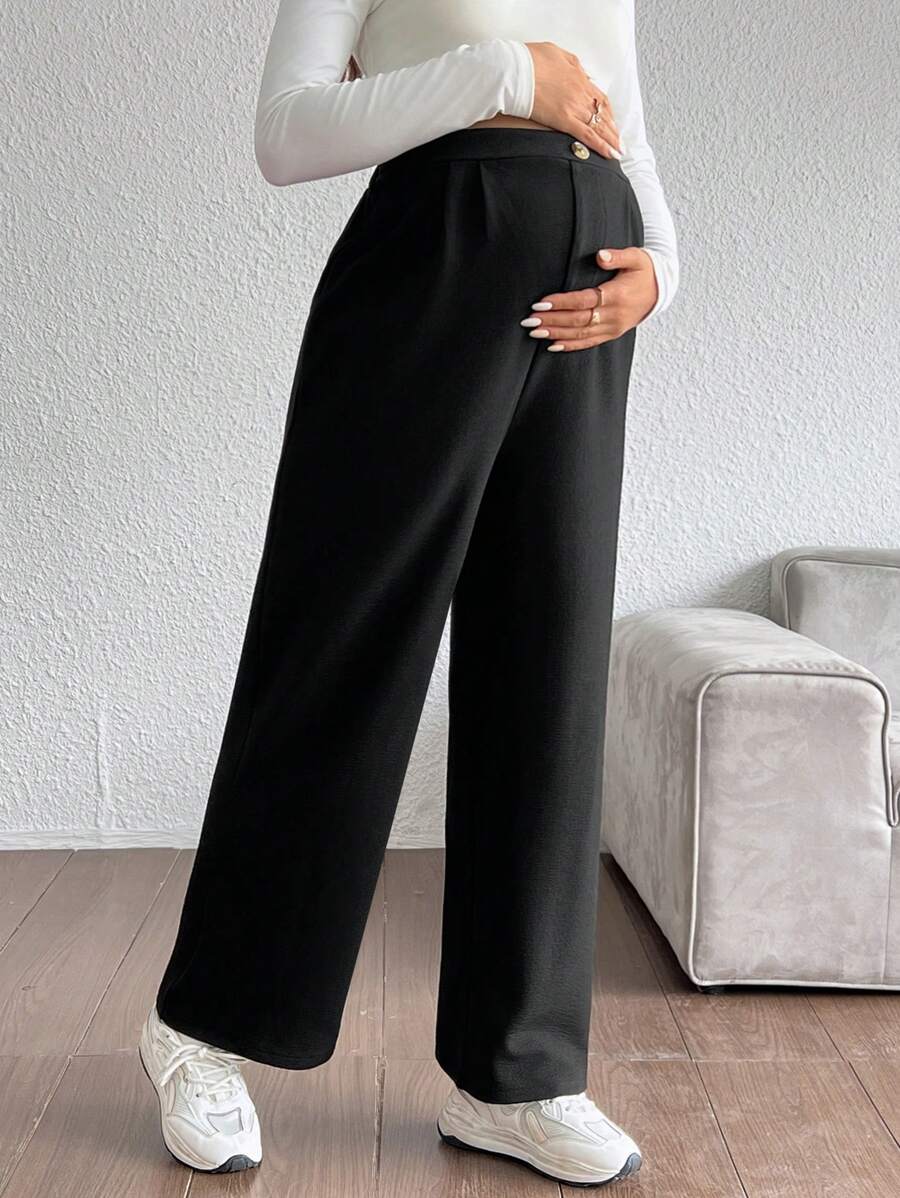 SHEIN Solid Color Versatile High-Waisted Casual Trousers For Women - Black - View 1