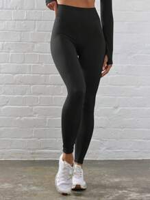 Musera Sport Ribbed High Waist Contour Active-Wear Leggings Workout Gym Running Gym Fitness Winter - Black - View 2