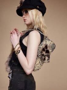 ROMWE Grunge Punk 1 件 Y2K 复古时尚可爱高品质棕色毛绒仿豹纹动物尾巴钥匙扣和钥匙圈，时尚配饰适合女性和女孩，很棒的礼物创意