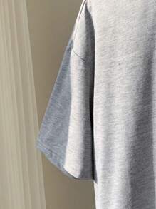 Comfortcana Women's Summer Casual Solid Round Neck Shoulder Grey Oversized T Shirts, Unisex - Grey - View 3