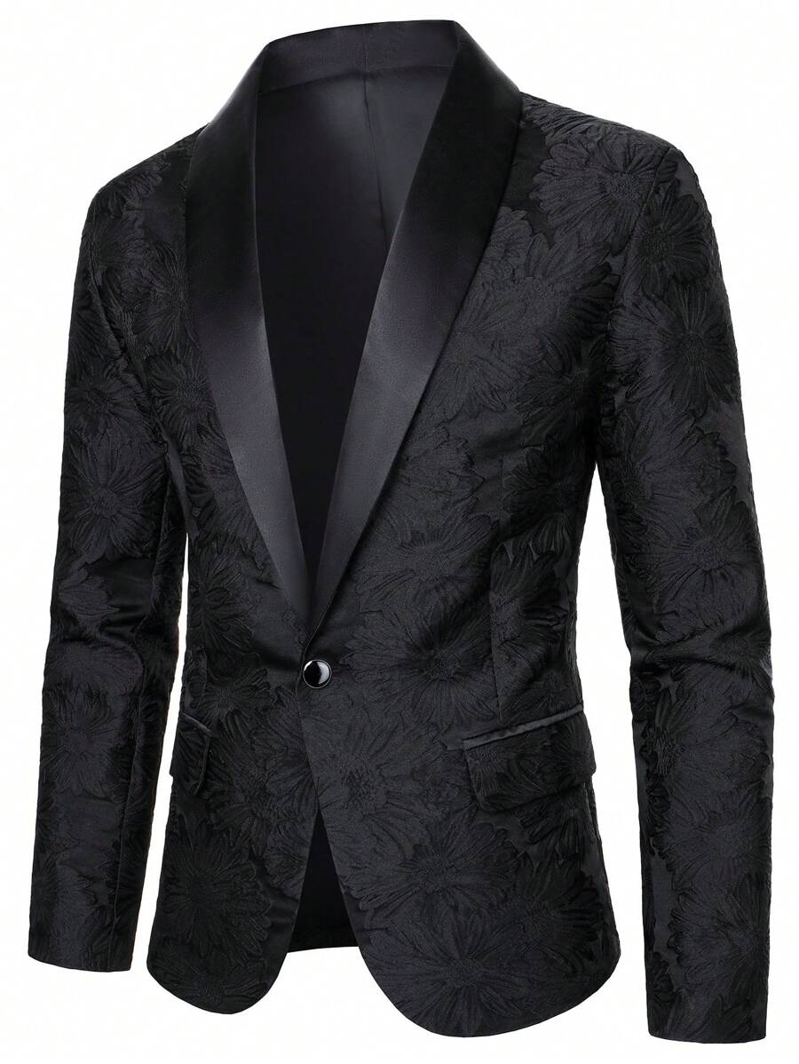 Manfinity AFTRDRK Men's Front Button Long Sleeve Pocket Simple Suit Jacket Black Blazer, Casual Everyday Wear Dinner Jacket Men Blazers Black, Old Money Style