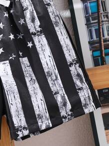 SHEIN Leap Crew Tween Boys Casual Beach Star Pattern Swim Trunks - Black - View 4