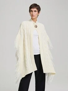 Ontre Nuevo cárdigan de punto floral suelto y casual con flecos, botones de metal y twist para mujer, primavera 2025, color albaricoque, día de San Valentín