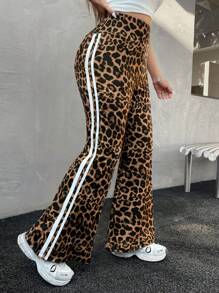 SHEIN EZwear Plus Size Women Leopard Print Flare Casual Pants - Multicolor - View 2