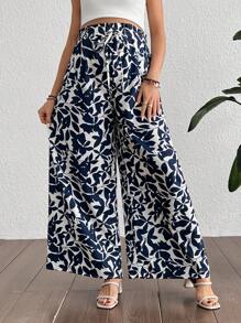 SHEIN Maternity Summer Romantic Floral Print Wide Leg Loose Vacation Pants - Multicolor - View 5