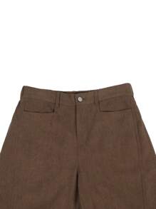 Manfinity Homme American Corduroy Washed Utility Pants For Men, High-End Casual Loose Straight Leg Trousers, Japanese Style Men Wide Leg Parts