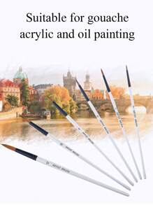 6 件套圆形角头艺术家画笔套装白色尼龙毛画笔，适用于丙烯油画、水彩画、丙烯画、身体面部岩石画布、艺术家、学生和成人绘画艺术工艺品用品、万圣节、派对和生日礼物、新年礼物、DIY 艺术工具圣诞节节日礼物 - R - 查看 4