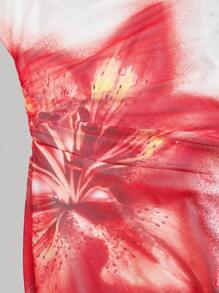 SHEIN MOD Vestido de punto de flores rojas vintage para mujer de talla grande, Vestido largo negro para mujer, Vestido de graduación, Vestido de fiesta, Año Nuevo, San Valentín - Blanco - Ver 3