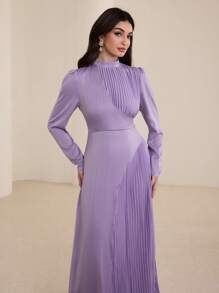 Graceveil Vestido plisado casual de manga larga con cuello alto para mujer, modesto
