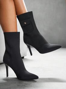 CUCCOO SZL Women's Pointy Toe Stiletto Mid-Calf Boots And Ankle Boots, Stylish And - Black - View 4