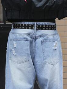 Manfinity EMRG Men's Grunge Ripped Pocket Simple Casual Jeans - Light Wash - View 7