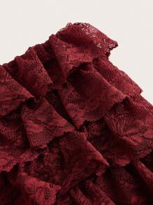 Sweetina Low Rise Solid Color Lace Shorts, Simple Fashion Casual Everyday - Burgundy - View 3