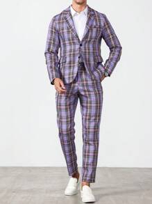 Manfinity Homme 2pcs Plaid Blazer, Top And Trousers Suits - Multicolor - View 6