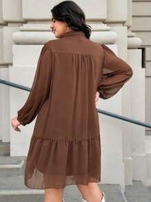 SHEIN LUNE Plus Size Women Notched Neck Ruched Lantern Sleeve Solid Color Dress Valentine's Day Vacation Outfits Woman,Modest Dresses For Women,Airport Outfit For Women,Boho Dress Women,Resort Wear Women,Club Dress,Tropical Dress,Spring/Summer Birthday Dresses For Women Sundress