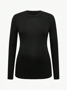 SHEIN 3pcs/Set Maternity Casual Mini Round Neck Simple Pattern Long Sleeve Cropped T-Shirts, Autumn - Black - View 10